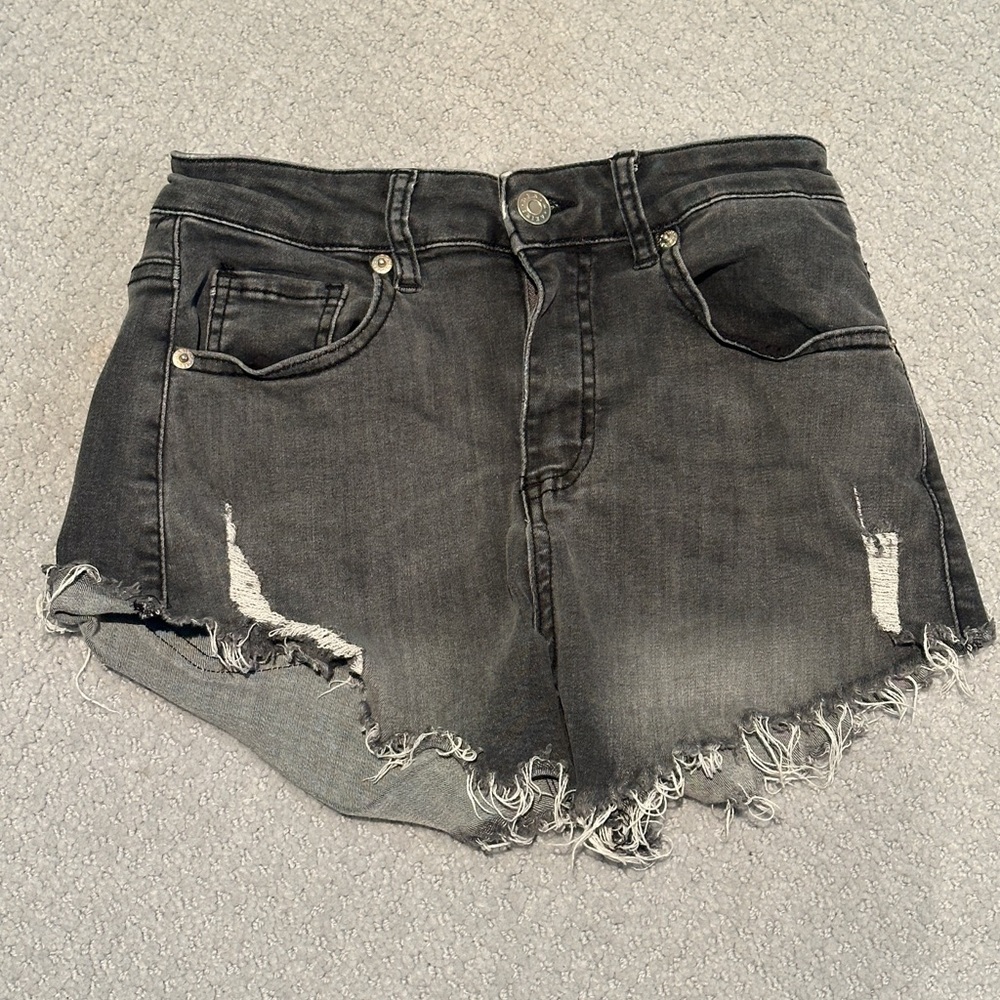 AKIRA Charcoal Distressed Jean Shorts